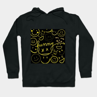 Smiley Face - Yellow Print Collection of Smiley Faces Cute T-shirts black Background Funny Funky Style Cool Art Creative Hoodie